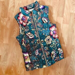 Floral Quilted Vest with Zipper